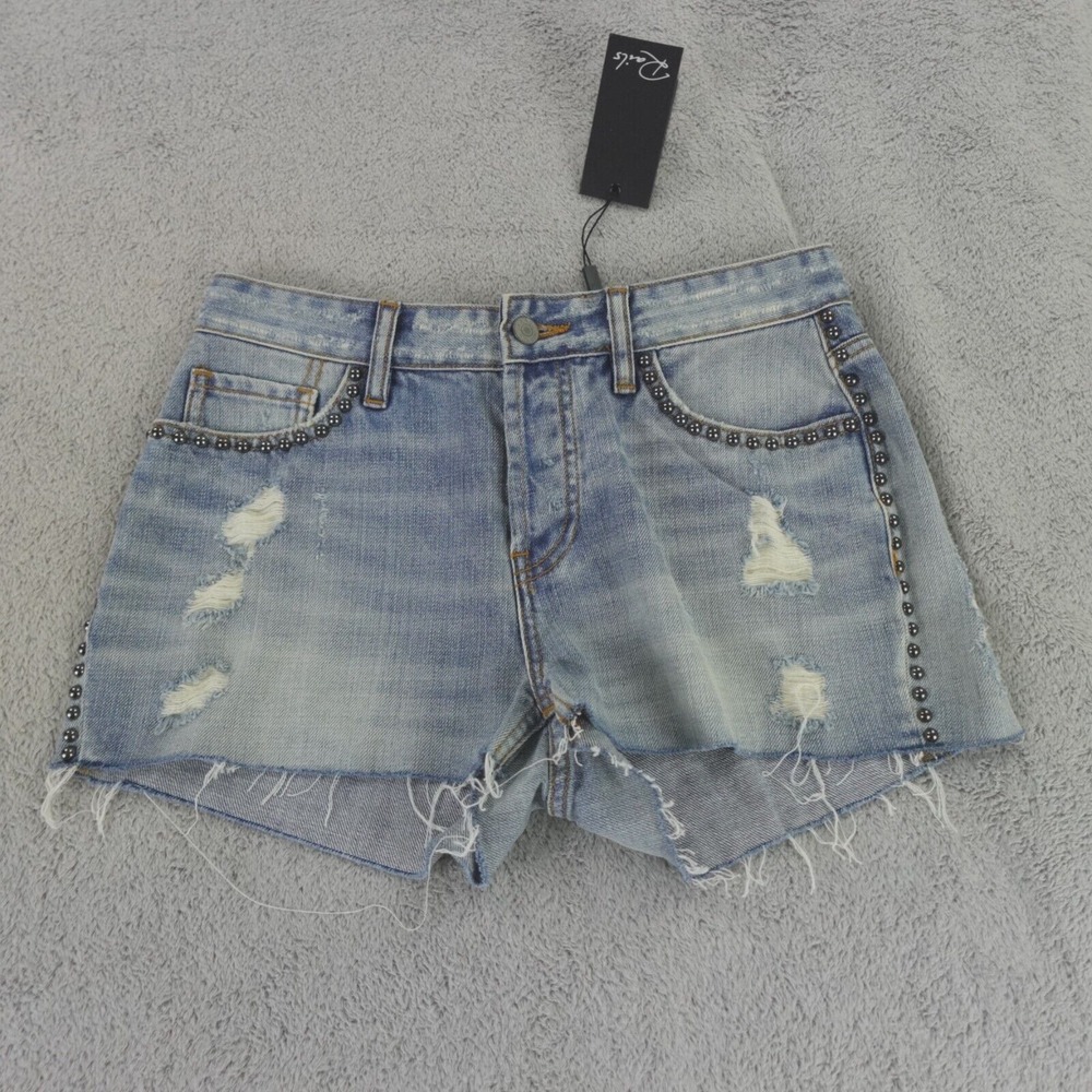 Rails Light Blue Distressed Denim Jean Shorts with Stud Trim